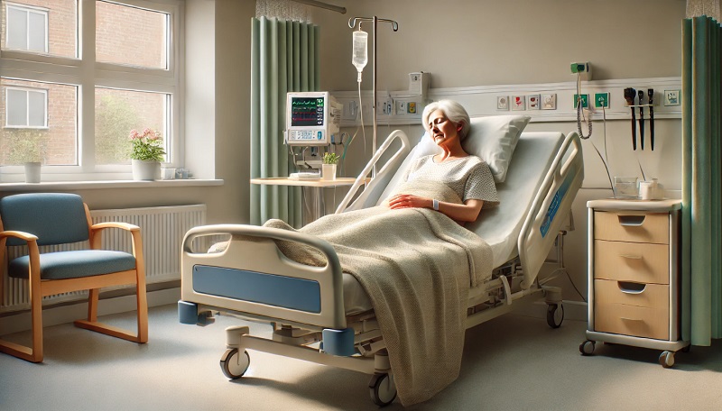 Elderly lady in a hospital bed